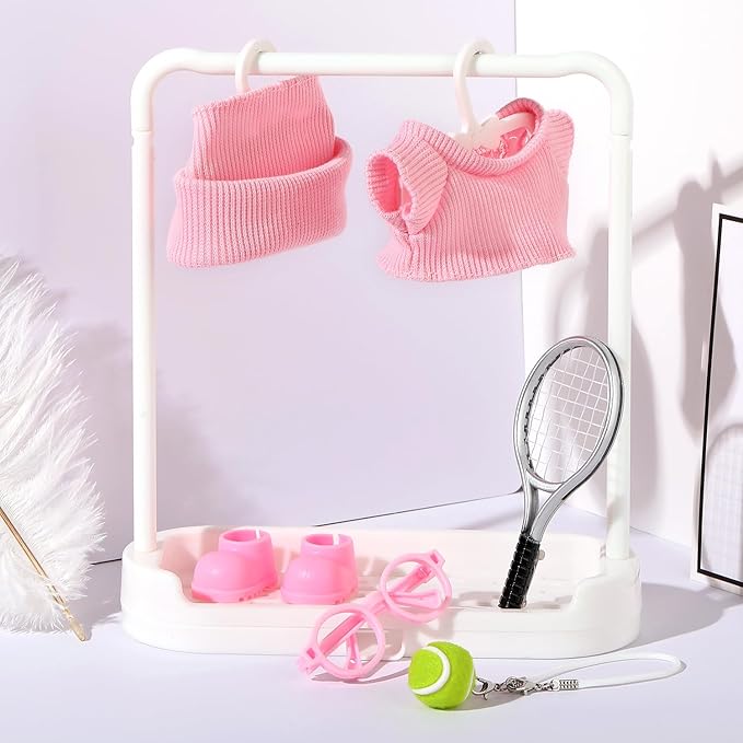 Doll Clothes for Labubu 17cm 6-Piece Tennis Sports Set for Big into Energy & Have a Seat & Exciting Macaron Series Dolls, for 17cm Dolls Accessories (Pink)