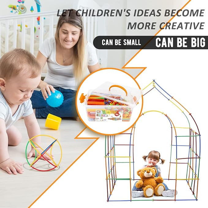 Ggiibro Straw Constructor Toys 600Pcs STEM Building Toy Interlocking Plastic Engineering Thin Tube Blocks Educational Kit for 3 4 5 6 7years Kids Boys and Girls Gift Preschool Toy with Storage Box