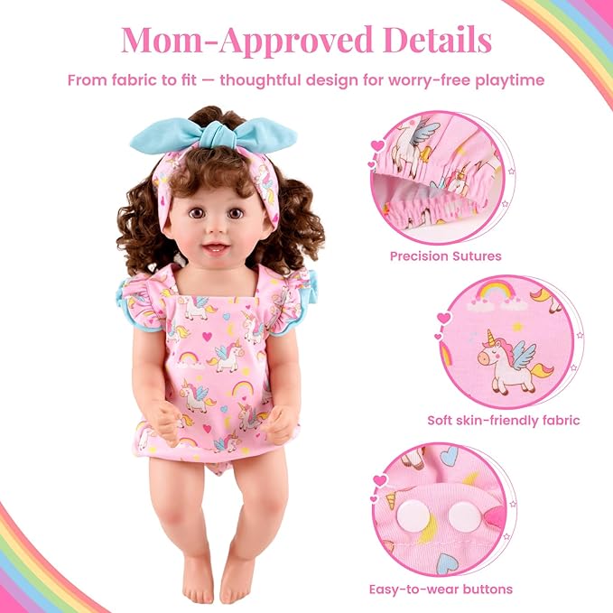 BABESIDE 3 Pcs Reborn Baby Doll Clothes Set for 17-22 Inch Dolls, Cute Animal-Themed Outfits with Matching Headbands & Accessories, Realistic 18 Inch Baby Doll Clothes,Pretend Play Toy for Kids