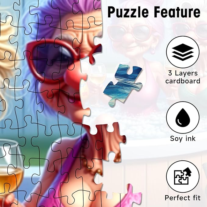 Puzzles for Adults 1000 Pieces, Funny Elderly Women in Hot Tub Puzzles with Letters on Back, Challenging Game Toys, Impossible Puzzle for Family Decoration Puzzle