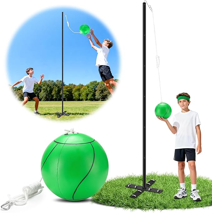 GADFISH Backyard Tetherball Set with Ball & Rope, Adjustable Tetherball Set, Traditional Tetherball Equipment for Playing Outdoor, Lawn, Sand (Dark)