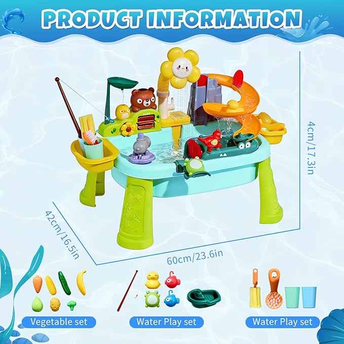 Upgraded Toddler Sand Water Table Toy with Electric Water Pump, Kids Sand Water with Faucet/Play Food Accessories/Fishing Toy, Kitchen Play Sink Toys for Girl Boy Age 3+ (Blue)