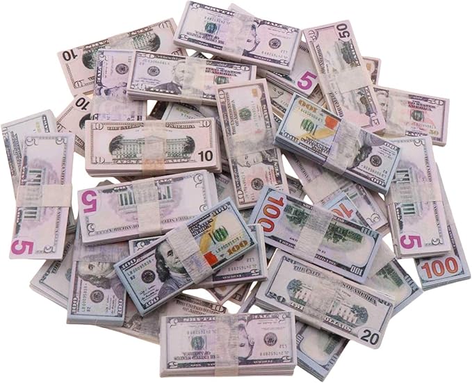 5 Styles 500 Pieces Miniature Money Mini Money Model for 1/6 Scale Doll Accessories,Miniture Dollhouse Scene,Mini Props Tiny Money Five Dollar Bills for Figure Accessories,Tiny Collectibles (Set B)