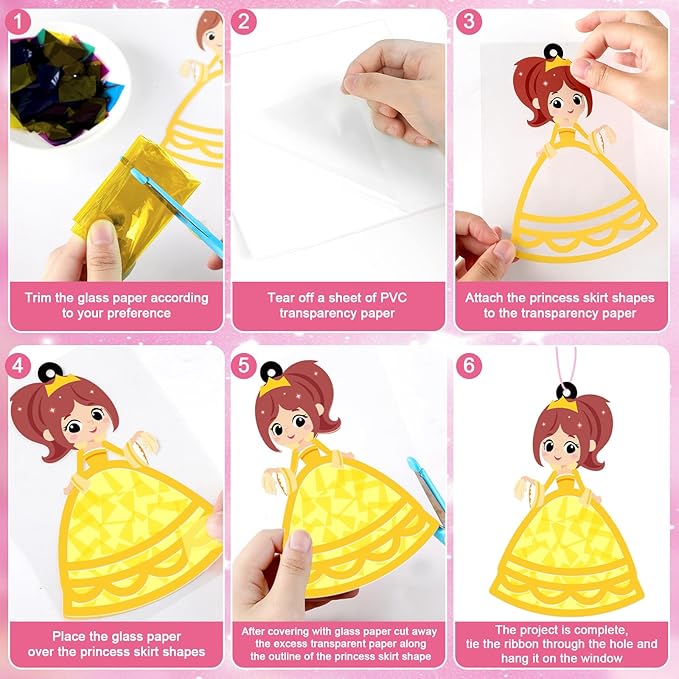 QOUBAI 32 Sets Princess Suncatchers Craft Kit DIY Window Stained Glass Effect Princess Paper Crafts Home School Classroom Decoration Kid Birthday Gift Creative Art Project Activity Game