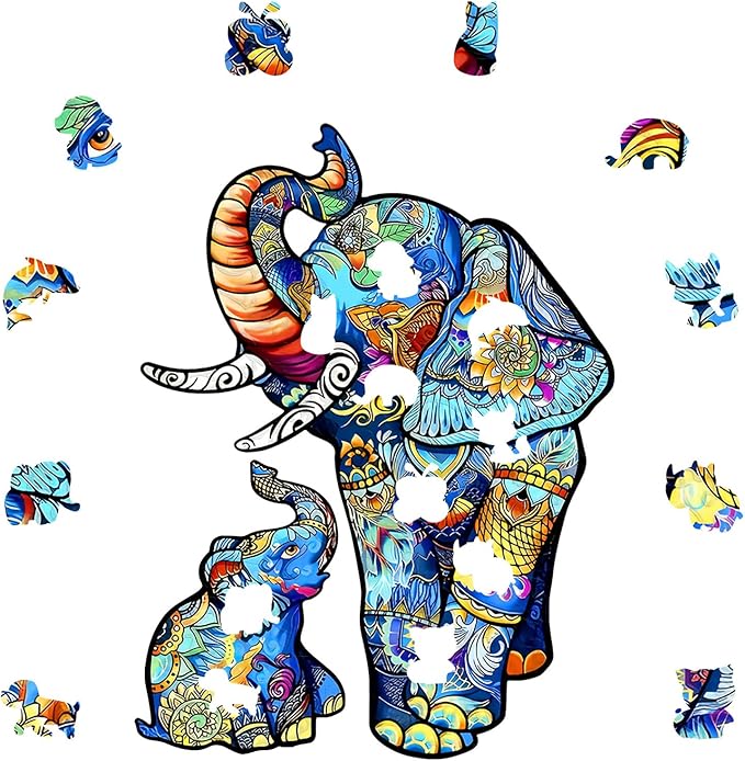 Wooden Puzzles for Adults, Unique Puzzles for Adults, Irregular Animal Shaped Wooden Jigsaw Puzzles, Creative Birthday Gift, 8.1 x 8.1 inch, Elephants