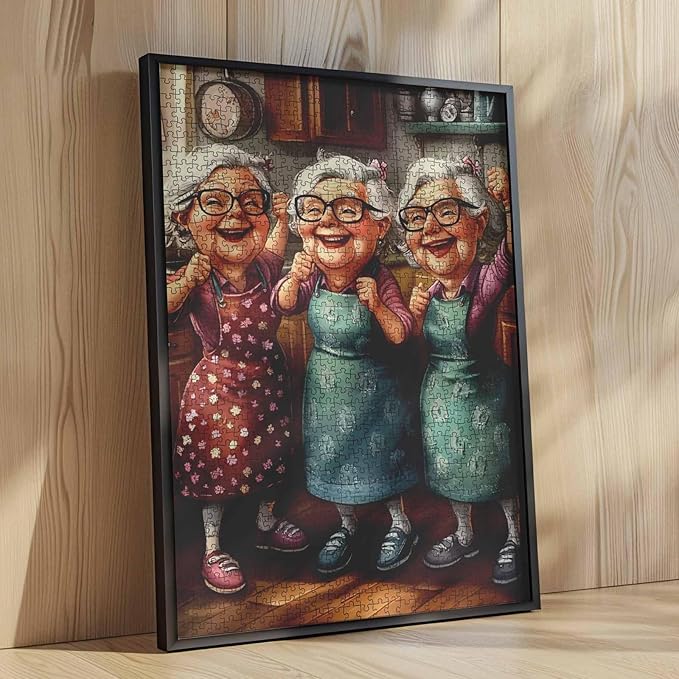 Old Ladies Dating 1000 Piece Jigsaw Puzzles for Aduls Happy Woman Wearing Apron Painting Jigsaw Puzzle Kitchen Funny Grandma 1000 Pieces Puzzles Game Modern Home Wall Decor Sister DIY Craft Puzzle Art