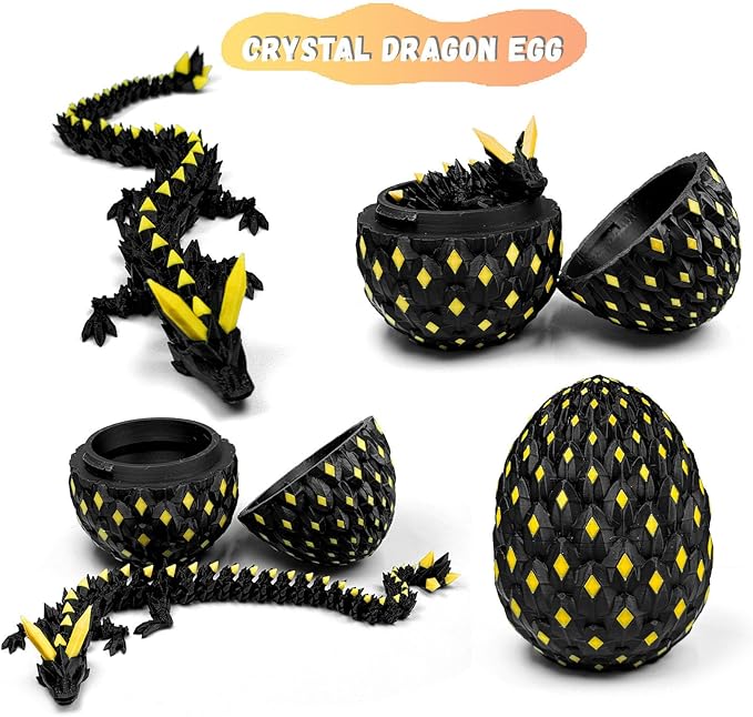 3D Printed Dragon Egg,Dragon Eggs Glow in with Dragon Inside Dark Articulated Animals Fidget Toy,Home Office Decor Executive Desk Toys for Autism/ADHD (Luminous Yellow)
