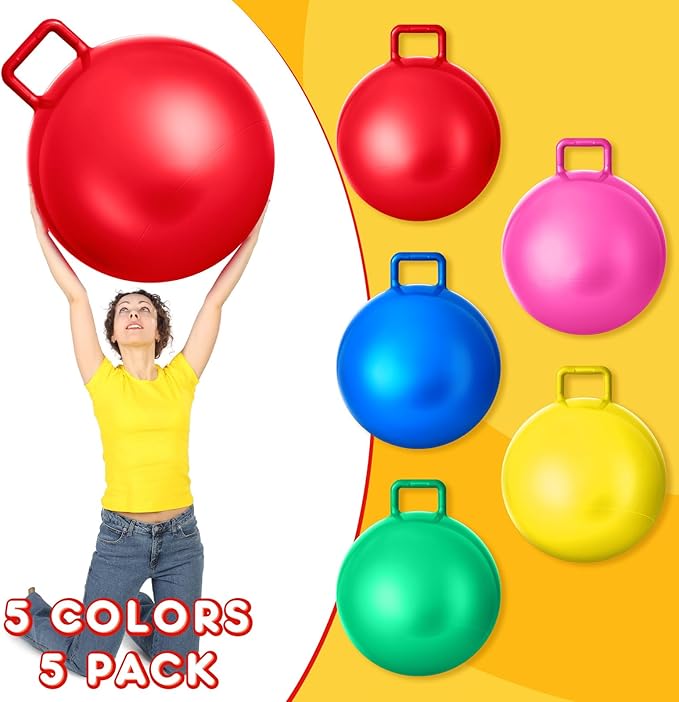 Lewtemi 5 Pcs Hopper Ball 29 Inch Outdoor Games Jumping Hopping Inflatable Bouncing Ball with Handle and Air Pump for Kids Adults Sport Field Playground Exercise Obstacle Course
