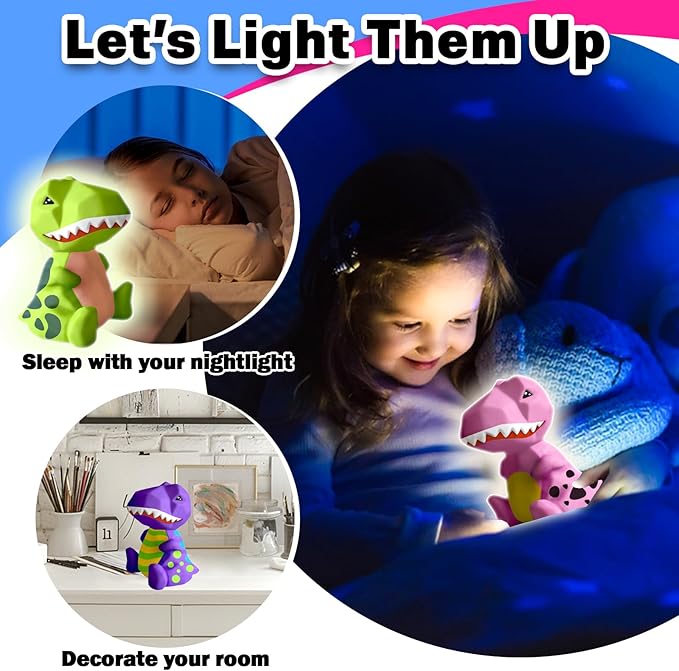FUNZBO 4.3in Paint Your Own Dinosaur Lamp Kit - Easter Basket Stuffers, Arts and Crafts Supplies Painting for Kids Teens, DIY Night Light Dinosaur Toy for Boy Girl 3 4 5 6 7 8 9 10 11 12 Birthday Gift