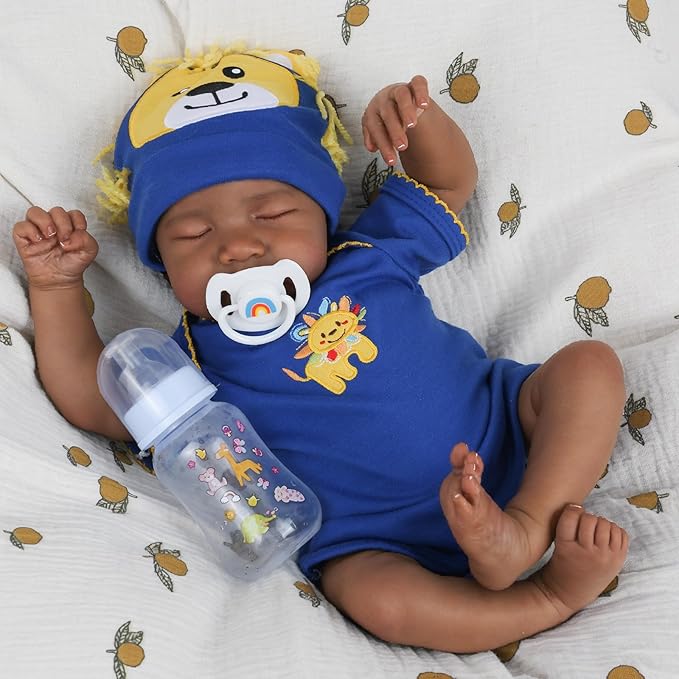CHAREX Realistic Reborn Baby Dolls Black - 18 inch Newborn Baby African American, Soft Body Real Life Sleeping Baby Doll with Accessories Gift Set for Girls Boy Age 3+