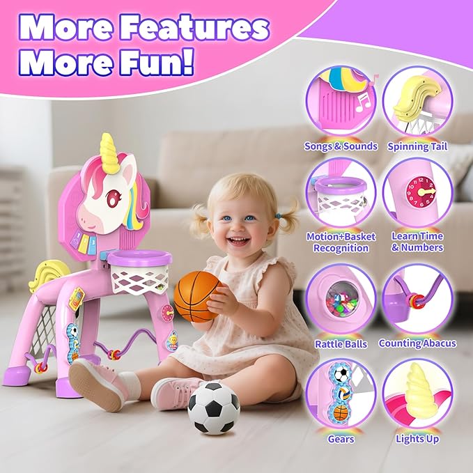 Toddler Basketball Hoop & Soccer Goal,Toys for 1 2 3 Year Old Girls Gifts Sports Toy with Light & Music,Toddler Baby Toys for 12-16-18 Months Christmas Birthday Gift for Toddlers 1-3 Years Boy Girl