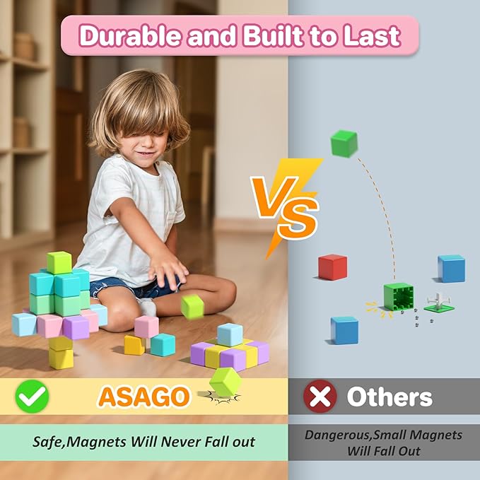 Magnetic Blocks for Toddlers 1-3, 56PCS 1.34in Large Macaron Magnet Building Cubes for Kids, Stem Preschool Stack Construction Educational Toys for 3-5 Years Old Boys Girls