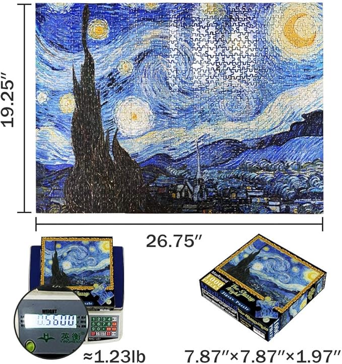 MaxRenard Game 1000 Pieces Jigsaw Puzzle For Adult Fine Art Collection Toy -The Starry Night- Homewall Decoration Christmas Gifts Happy New Year