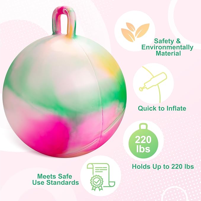 ZOOJOY Hopper Ball for Kids, 18 Inch Bouncy Ball with Handle, Clouds Girl Toys for Indoor Outdoor Active Play Hopping Ball, Easter Basket Stuffers Girls Boys Gifts for 3 4 5 6 7 8 Yr Old Balance Toys