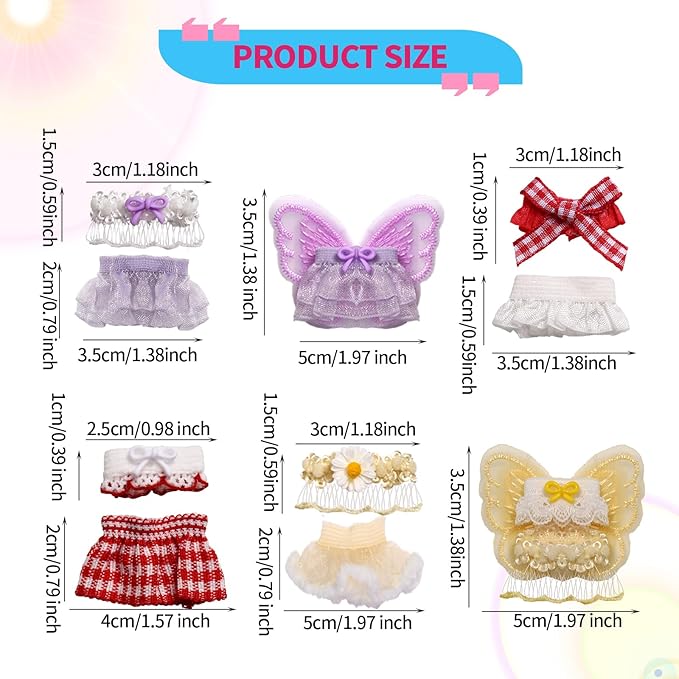 6 Sets Doll Outfits for 3 Inch Doll Pack, Mini Toys Clothes Pack with Tops & Skirts Clothing Mini Figure Costume Dress Up Accessories for Collector Display and Decoration (Purple, Red, Yellow)