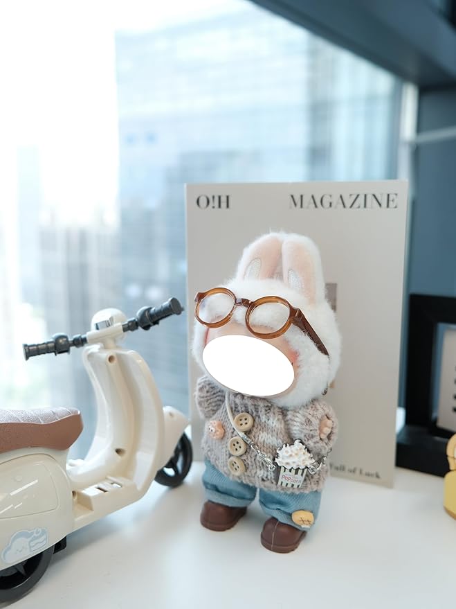 Clothes for 17cm Doll, 5 pcs Set Doll's Outfits Luxury Dress Sweater Pants Glasses Headset Shoes Accessories Fashion Stylish Adorable Dolls Clothes (No Doll) (Cookie Coffee)