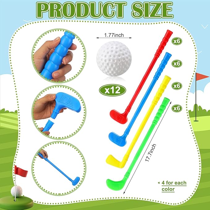 24 Pcs Plastic Mini Golf Clubs for Toddlers, Kids Golf Clubs Toy Set, Toy Balls for Kids Toddlers Outdoor Indoor Lawn Sports for Boys Girls(Elegant)