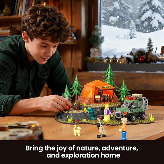 Mountain Camping Building Blocks Set - 677PCS Outdoor Adventure Scene Construction Toy with Tent, Camping Car & Campfire, Desktop Decoration for Kids & Adults, Creative Gift for Camping Lovers