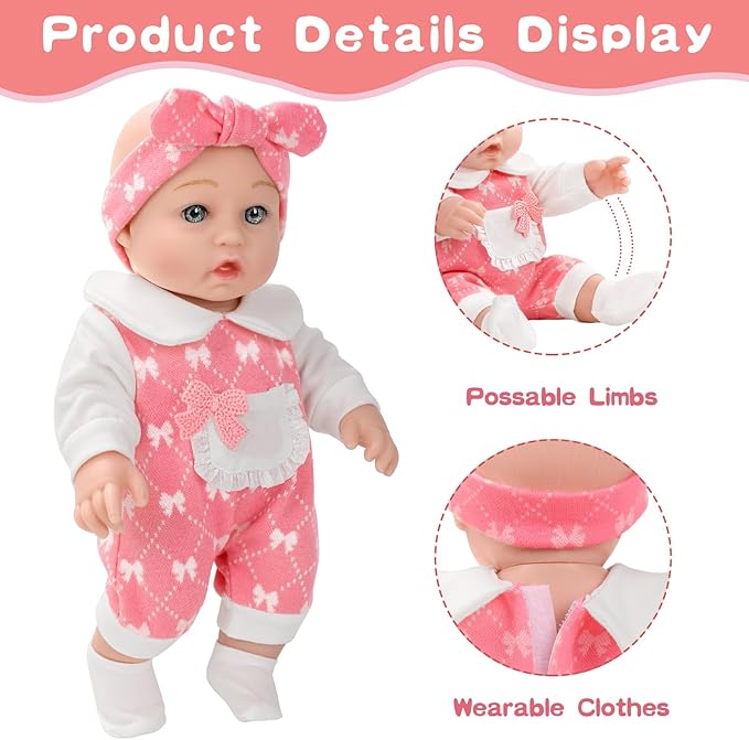 DONTNO 12'' Baby Doll in Gift Box with Clothes Accessories Playset,Pacifier,Feeding Bottle. Gift Idea for Ages 3+
