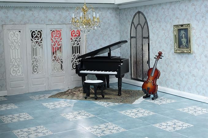 iLAND Dollhouse Flooring on 1/12 Scale 1/6 Scale, Miniature Dollhouse Accessories, 60pcs Double-Sided Dollhouse Floor Tiles (Luxury Rococo Floral & Blue Marble Tiles)