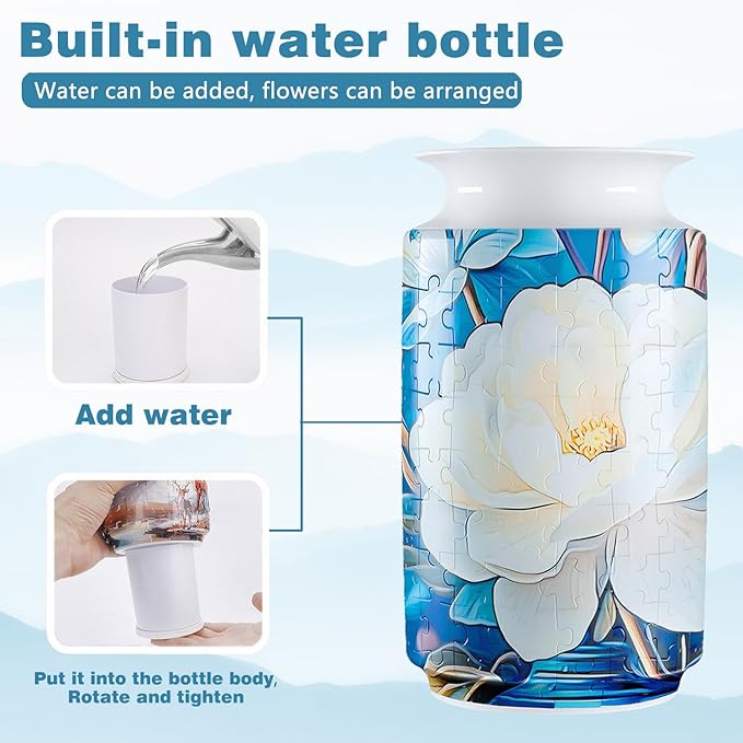 3D Puzzle Vase, 162 Curved Pieces DIY Flower Vase Craft Kit & 3D Puzzles for Adults, Creative Jigsaw Art Project Home Décor Centerpiece, (D-White Blossom Elegance)