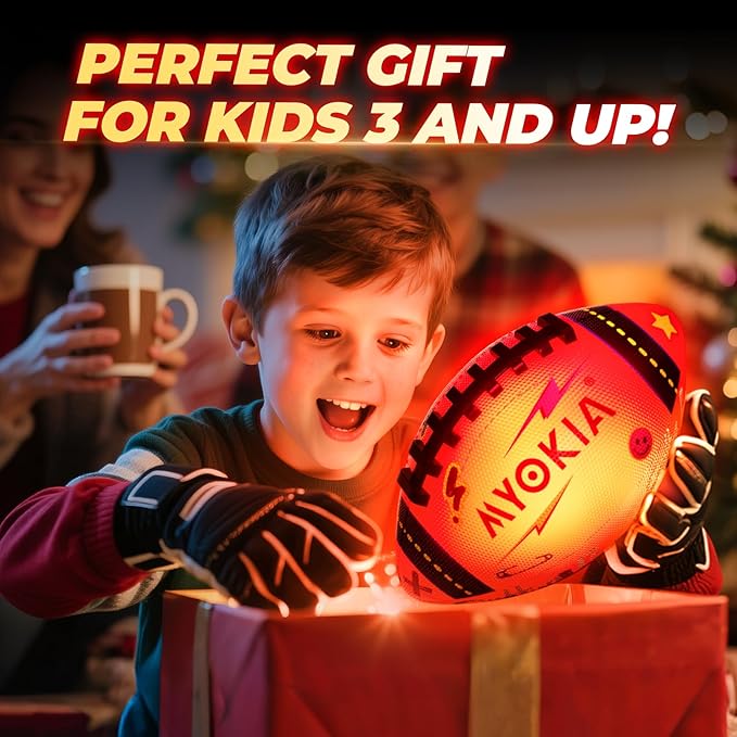 Light Up Football Birthday Gift for Kids & Teens 3-15+,RGB Rechargeable Waterproof Glow in The Dark Ball with Pump & USB Cable, Tri-Color (Red, Green, Blue), Size 6, Outdoor Night Games