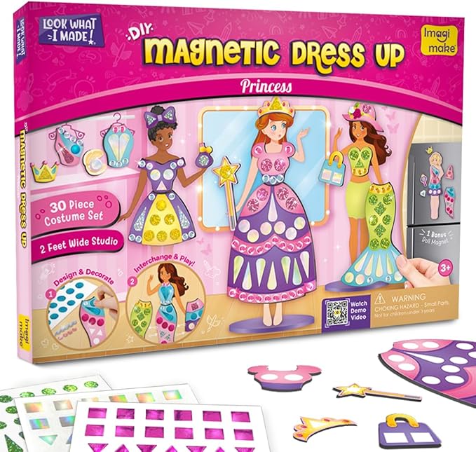 Imagimake DIY Magnetic Dress-Up Princess | 30 Dresses & Accessories | Mix & Match Pretend Play Magnetic Toys | Games for 3 Year Olds | Easter Basket Stuffers | 3,4,5,6 Year Old Girl Birthday Gift