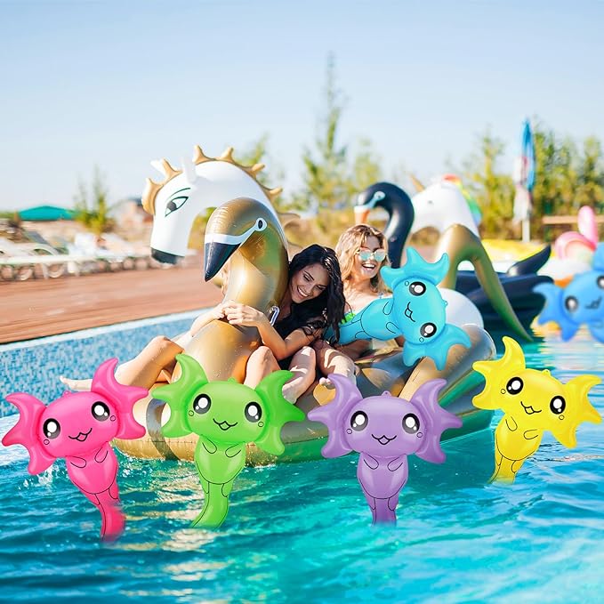 Leyndo 6 Pcs 24 Inch Inflatable Axolotl Pool Toys PVC Colorful Axolotl Outdoor Decorations Blow up Decor Axolotl Pool Hanging Decorations for Beach Summer Supplies Party Favor