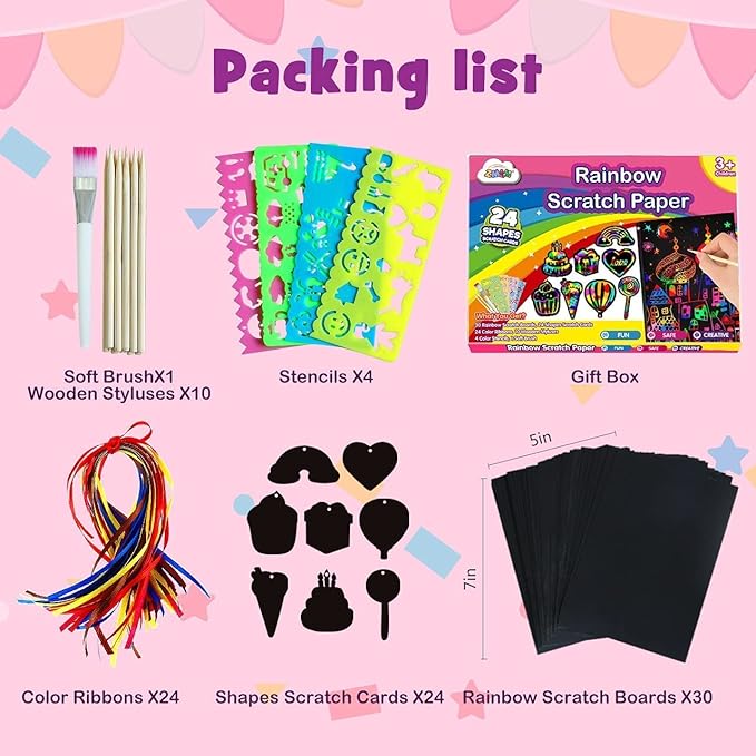 ZMLM Scratch Paper Art-Craft for Girls: Rainbow Scratch Magic Drawing Set Paper Pad Board Supply Kit Girl Project Activity for 3-12 Age Kid Toy Holiday Party Birthday Easter Gift (Pack of 2)