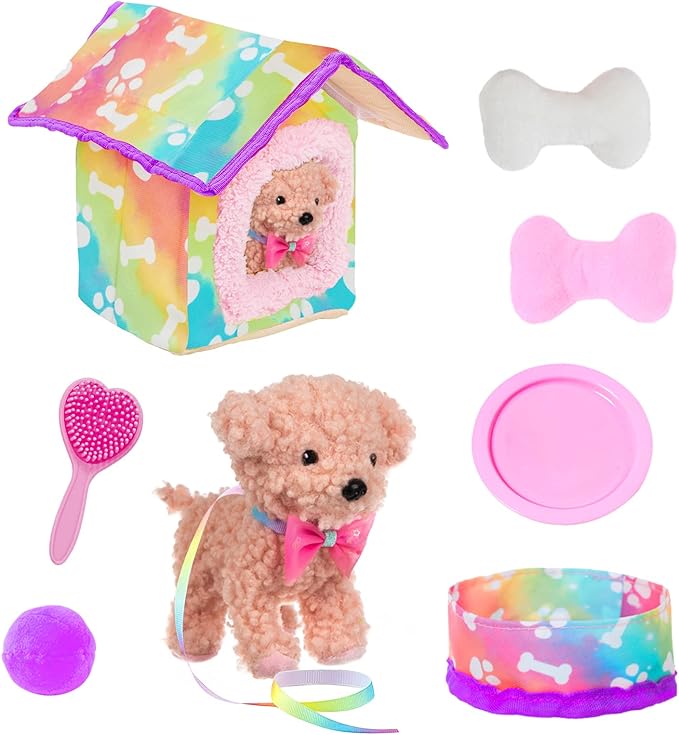DOTVOSY American 18 Inch Doll's Clothes and Accessories Pets Dog Play Sets for 18" Doll Included Dress,Pets Dog,pet Nest, Toy Ball, Hair Comb