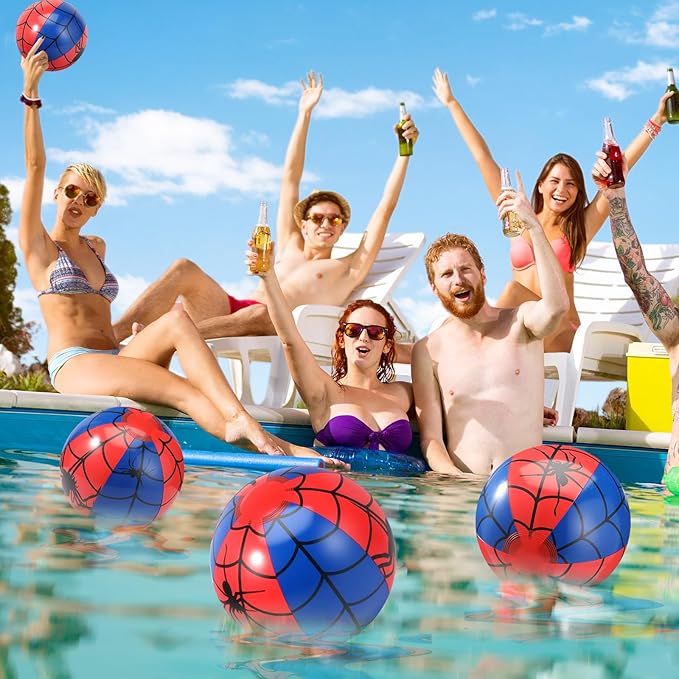 12 Pieces Inflatable Beach Ball Set - 8 inch Spider Web Print Beach Balls for Theme Party Supplies Summer Pool Birthday Fun Party Favors