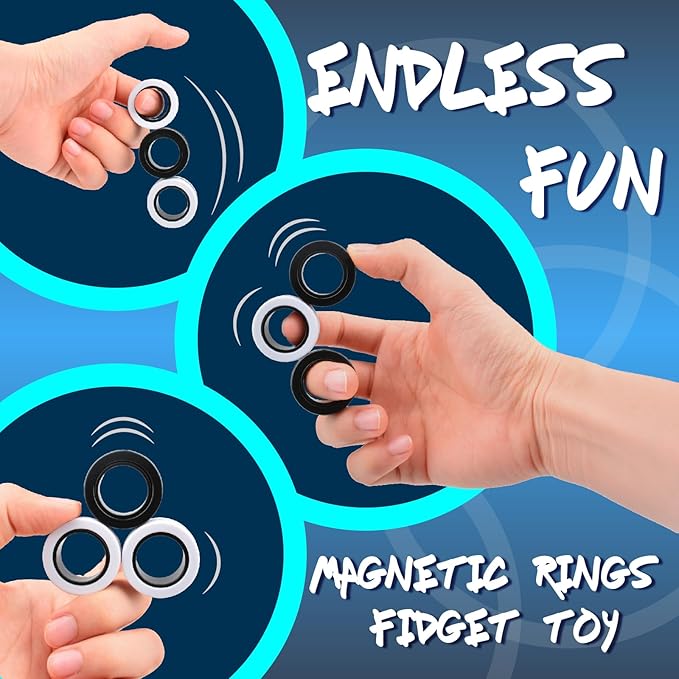 Cevioce Easter Basket Stuffers,6 PCS Magnetic Rings Fidget Toys Set for Adults Boys Teens,ADHD Anxiety Fidget Spinner Magnetic Ring Stress Relief Toy Kids Birthdays Gifts for 8 9 10 11 12+ Year Old
