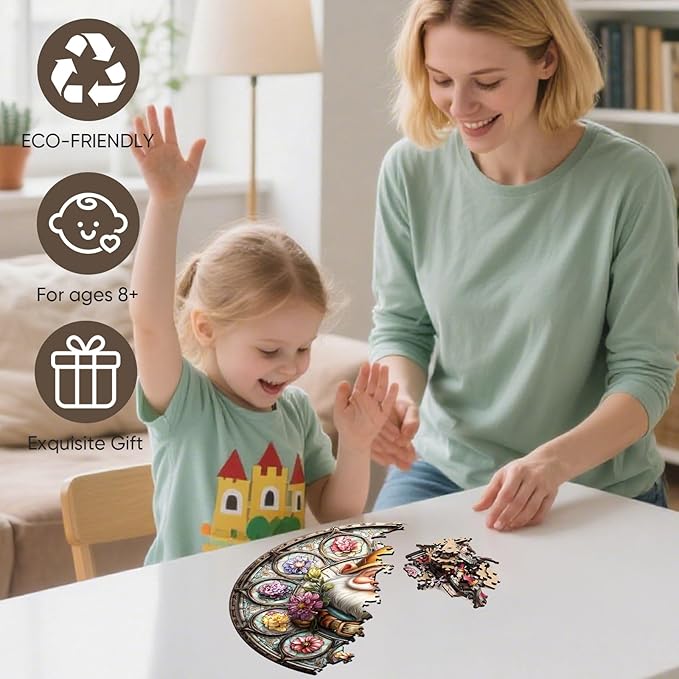 Mocfesk Gnome Wooden Puzzles for Adults and Kids, Dwarf Jigsaw Puzzles for Grandkids, Unique Shaped Puzzles 200 Pieces with Exquisite Wooden Box 11.2'' x 11.2''