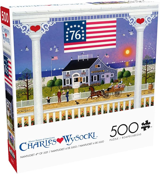 Buffalo Games Jigsaw Puzzles for Adults 500 Pieces - Charles Wysocki - Nantucket 4th of July - Hard Adult Puzzle with Reference Poster, Fun, Unique & Challenging for All Abilities, Large 21.25 x 15