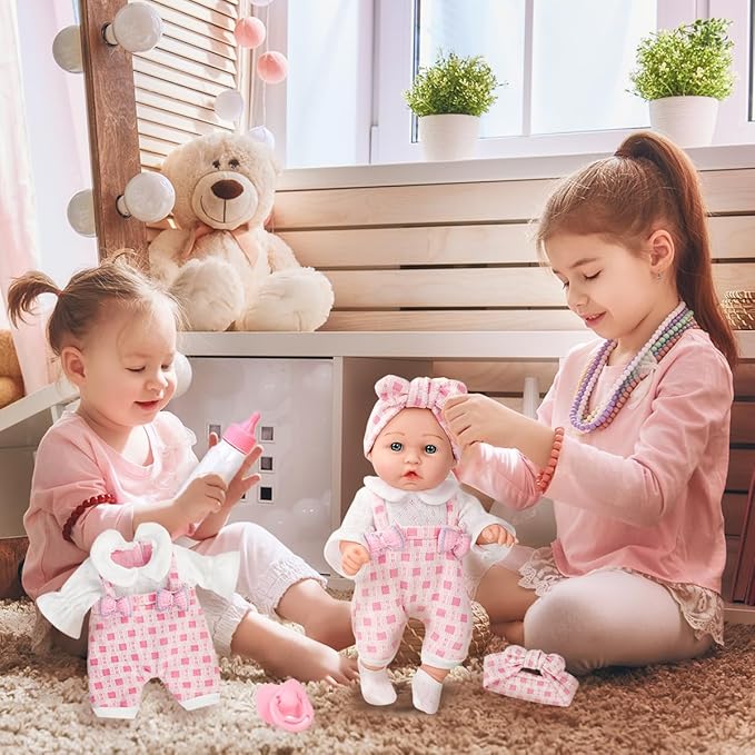 12" Girl Baby Doll Playset with Accessories and Clothes in Gift Box for Little Girls,12 Inch Small Realistic Baby Dolls Pacifier Bottle Pretend Baby Care Toy Set for Child Toddler 3+ Gift Collection