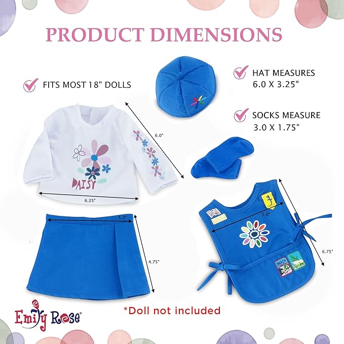 Emily Rose 18 Inch Doll Clothes - 5PC Daisy Girl Scout Uniform Including Embroidered Patches | Officially Licensed | Compatible with American Girl Dolls | USA Business