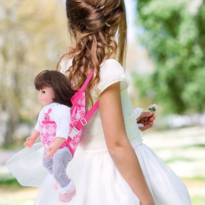 18 Inch Baby Doll Carrier - Pink Cotton Adjustable Strap for Little Girls, Portable and Comfortable Doll Accessory for Travel and Play, Without