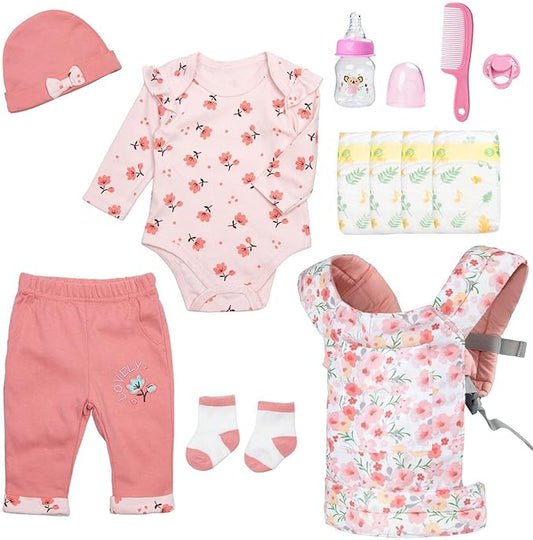 12 Pcs Reborn Baby Doll Clothes Accessories for 20-22 Inch Girl Reborn Dolls Clothes Pink Outfits with Toddler Doll Carrier (Pink)