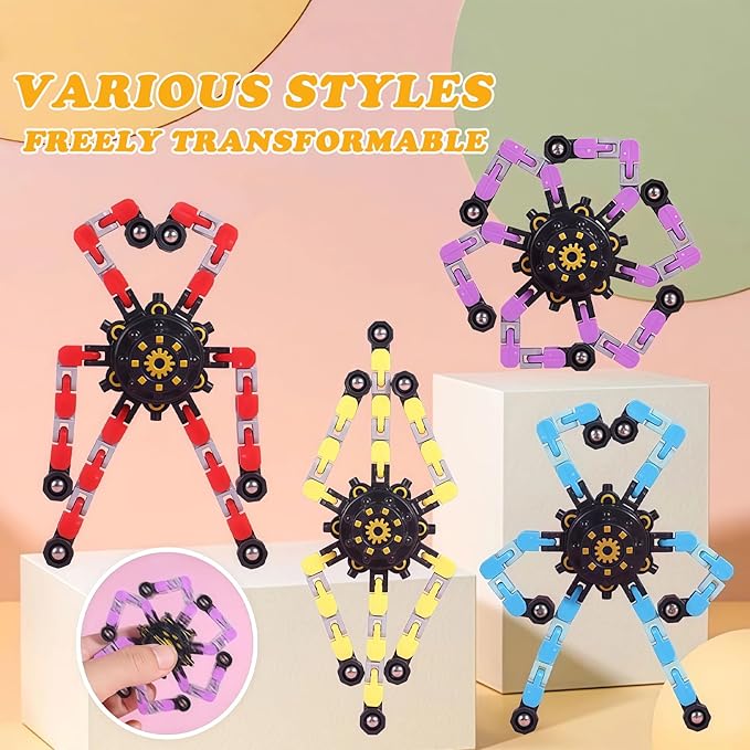 Easter Basket Stuffers, 12 Pcs Transformable Fidget Spinners Toys- Deformable Fingertip Gyro Stress Relief Sensory Toys, Easter Party Favors & Birthday Gifts for Kids Adults Boys Girls