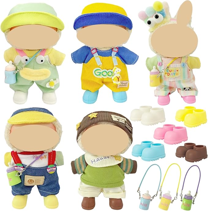 Ezcora Clothes for Doll, 5 Pack Clothes for 17cm Doll Include Pairs of Shoes, Perfect for Play & Display, Doll Outfits Accessories for Collectors (No Dolls) (Pastel Dopamine)