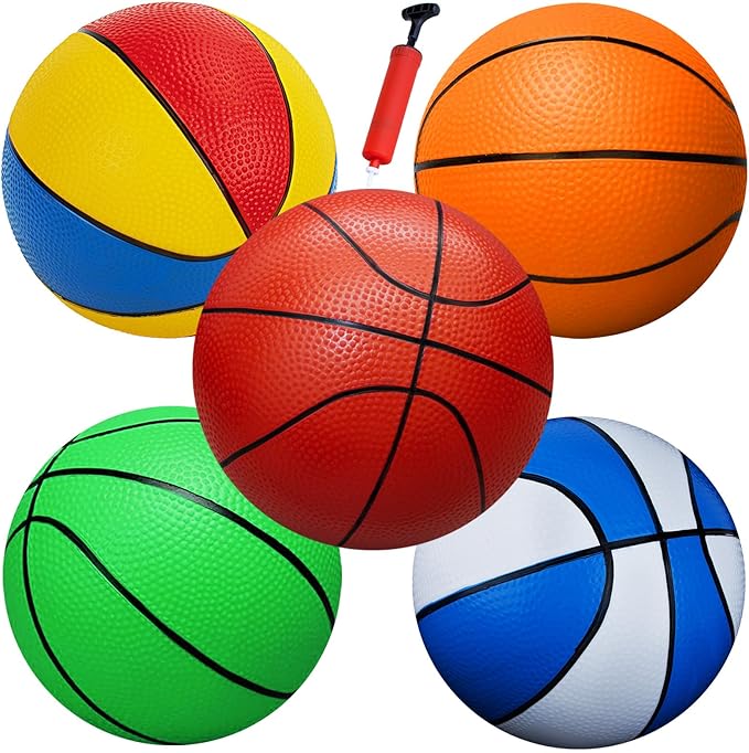 5 Pcs Mini Basketballs Set-7 Inchs Small Basketballs with Pump,Toddler Kids Birthday Gifts,Boys Girls Rubber Ball Over the Door Hoop Replacements,Indoor Outdoor Sports Toys Pool Beach Fun,Party Favors