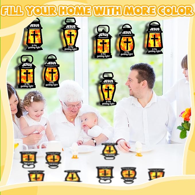 32 Set Christian Suncatchers Crafts Kits Jesus is The Guiding Light DIY Religious Window Stained Glass Hanging Ornament Easter Holiday VBS Paper Craft Holy Night Lent Sunday School Activities