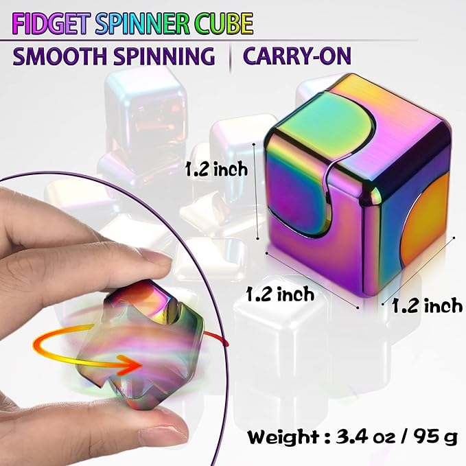Fidget Spinner Toys Cube Adults, Easter Basket Stuffers for Teen Boys Metal Cool Stuff Desk Gadgets Office Toy for Teen Boy Small Anxiety Figette Sensory Toy ADHD Tool Fingears Figet Stress Gifts