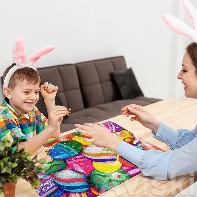 Easter Jigsaw Puzzles with 1:1 Reference Poster, Holiday Puzzles for Adults and Kids - 500 Pieces Puzzles, Egg Educational Games Gift for Elders Children Family and Friends
