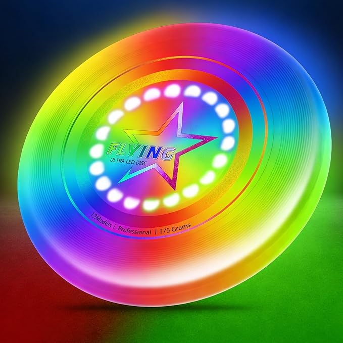 Light Up Flying Disc Toy Kids, Adults, Teens – 7 Glow in the Dark Modes, 22 Bright LEDs, Rechargeable, Outdoor Flying Sport Disc for Night Games, Family Fun, Beach, Park, Camping