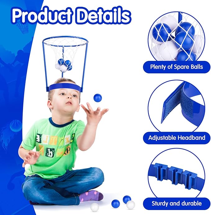 3 Pack Head Hoop Basketball Party Game for Kids and Adults Carnival Games Adjustable Basket Net Headband with 40 Balls for Birthday Party Basket Head Game Family Indoor Outdoor Fun Activities