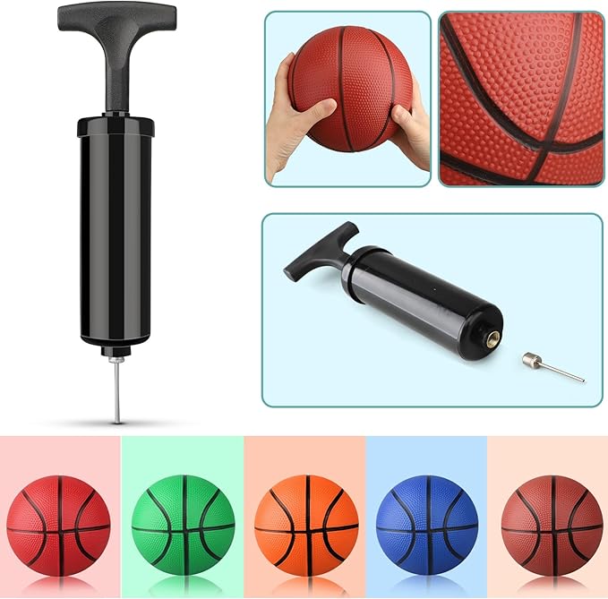 Anzmtosn Mini Basketball Toys for Over Door Indoor Hoops - 7 Inch Pool Basketballs with Pump, Beach Balls, Water Toys for Inflatables Hoops, Playground, Outdoor, Party, Lawn, Yard Arcade Game 5 Pack