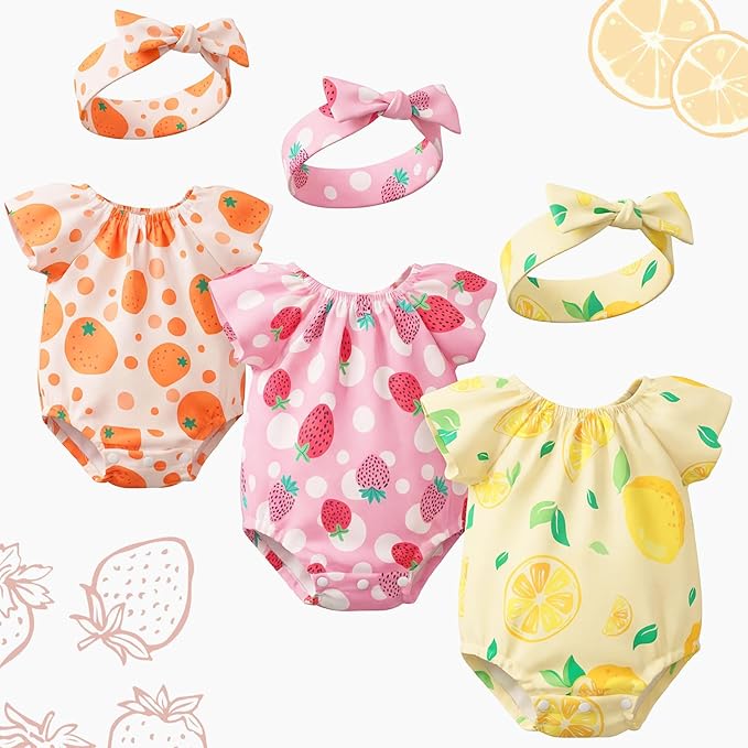 3 Set Reborn Baby Doll Clothes Set for 17-22 Inch Colorful Babydolls Clothes Outfits Realistic Babydolls Cute Strawberry Fruit Pattern Dress Accessories with Headband Bulk for Girl Dress up