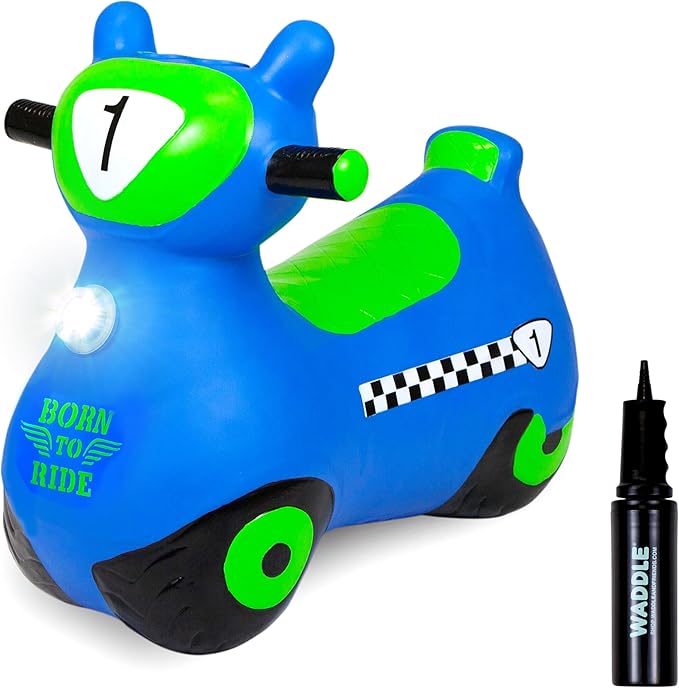 Waddle Bouncy Hopper Inflatable Hopping Animal Scooter, Indoors and Outdoor for Toddlers and Kids, Pump Included, Boys and Girls Ages 2 Years and Up (Blue Zoomer)