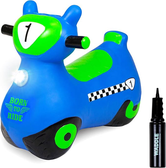 Waddle Bouncy Hopper Inflatable Hopping Animal Scooter, Indoors and Outdoor for Toddlers and Kids, Pump Included, Boys and Girls Ages 2 Years and Up (Blue Zoomer)